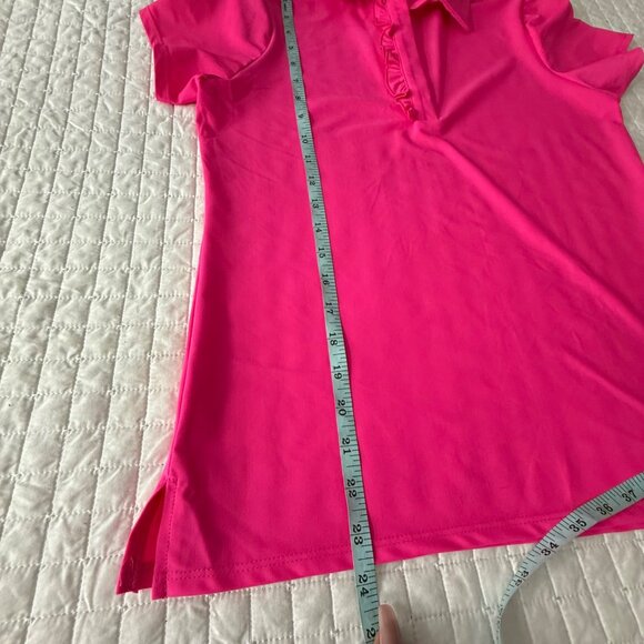 Jude Connally Austin Swing Pink Polo Shirt Nylon/Spandex Short Sleeve Ruffle Col - Picture 7 of 7